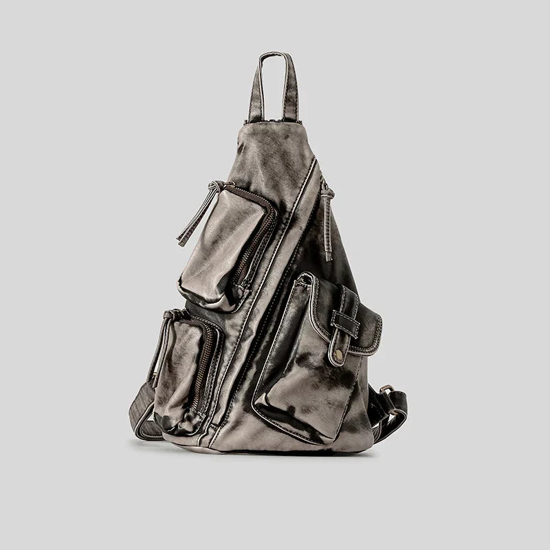 Women's Washed Leather Backpack Gray